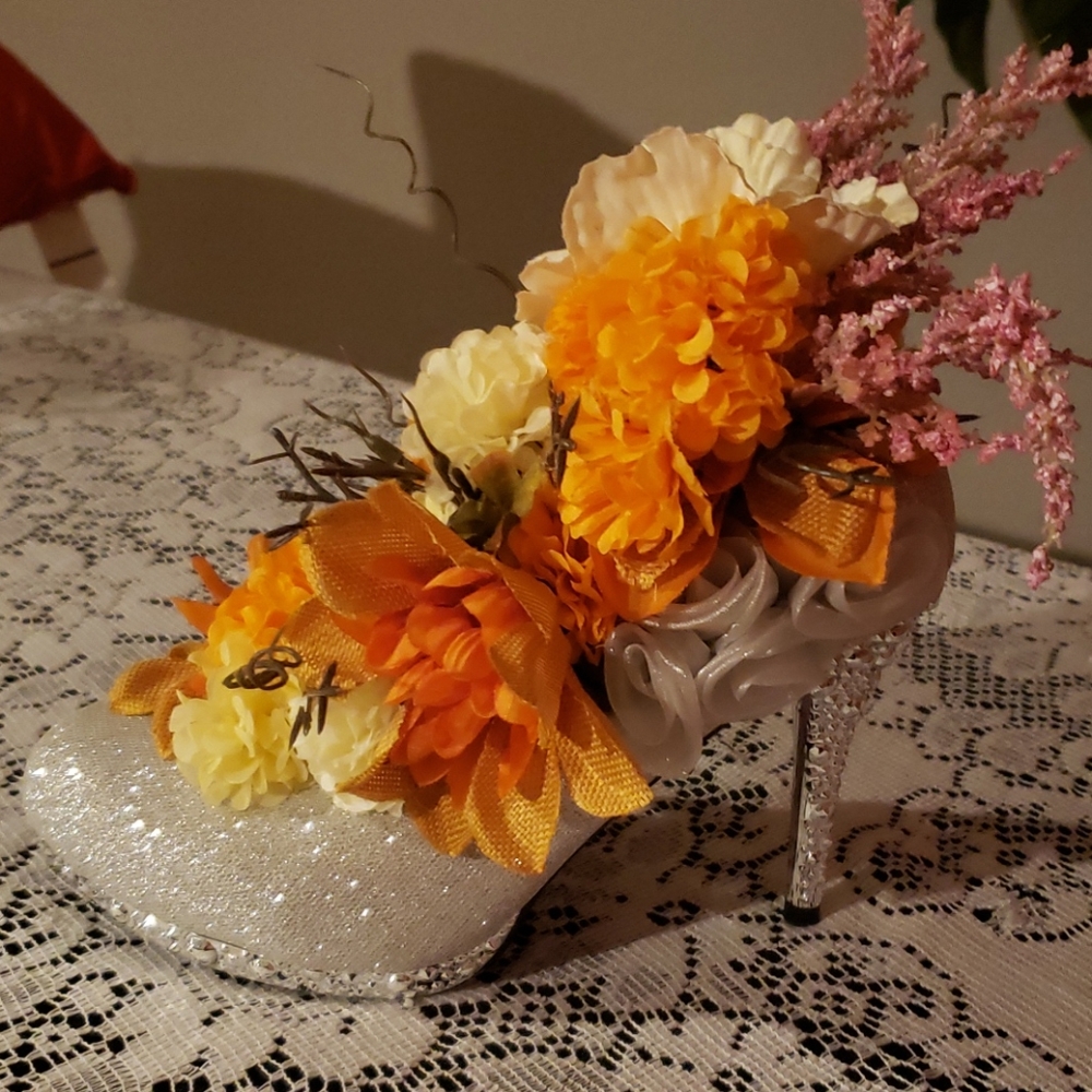 Decorative Shoe with Bling and Flowers.